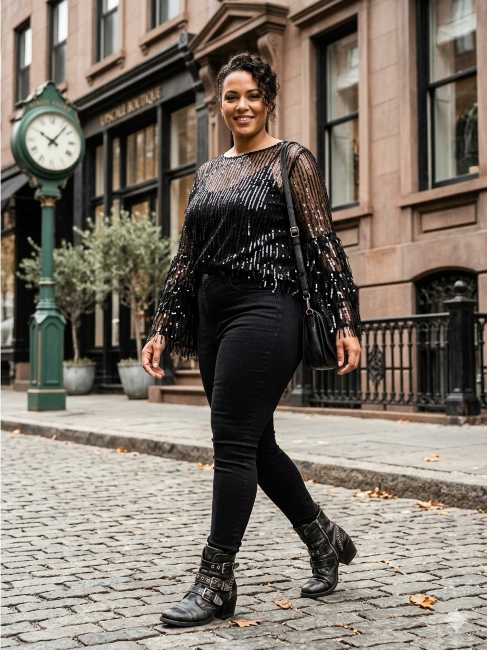 Avenue Black Sequin Fringe Top